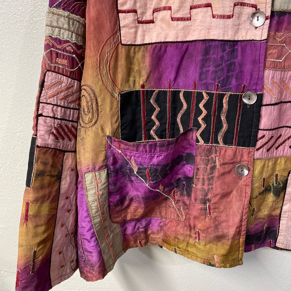 Parsley Sage Silk Patchwork Jacket Button Front A… - image 7